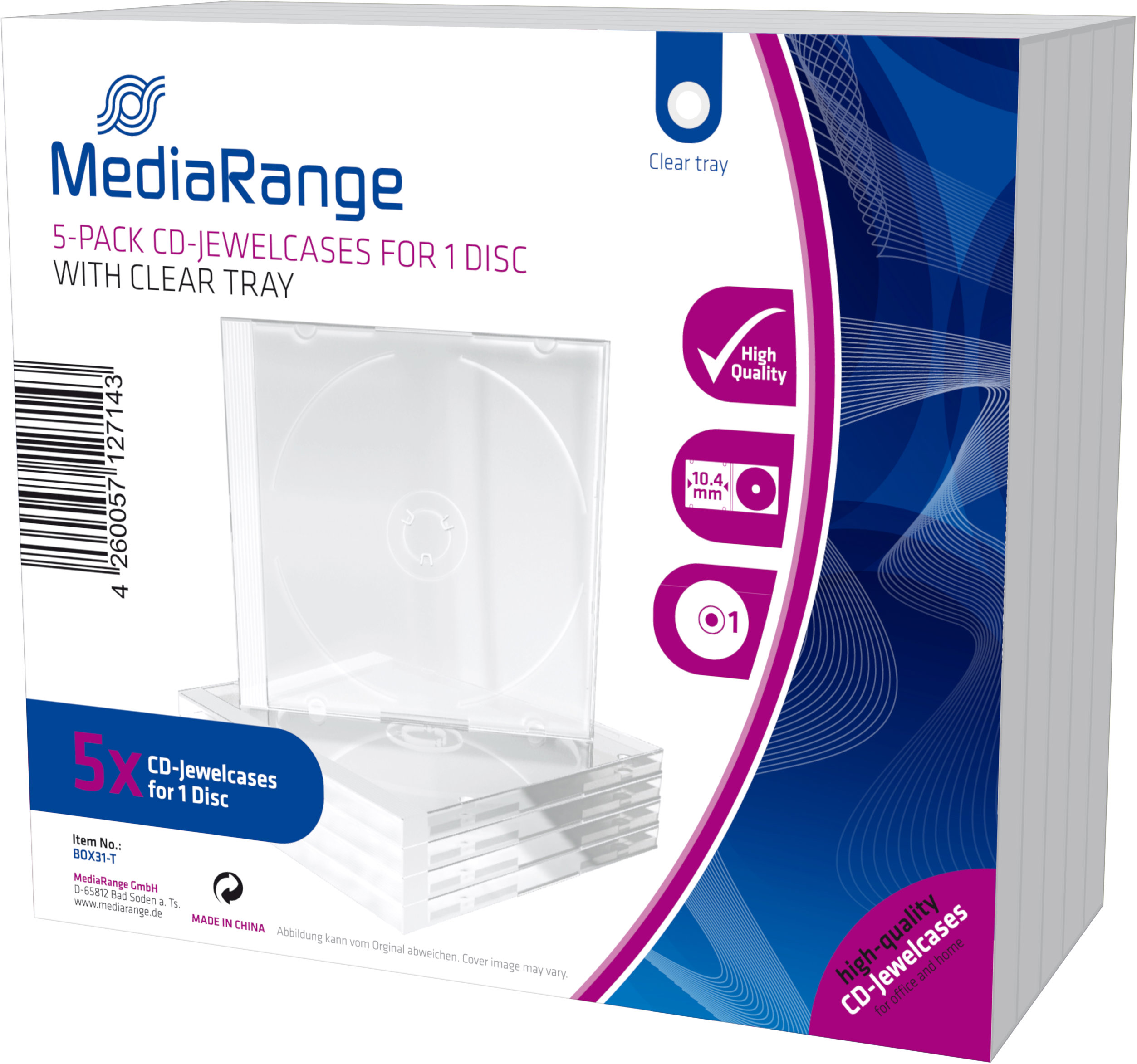 MEDIARANGE 1 CD 10.4 mm čirý - 5ks/bal