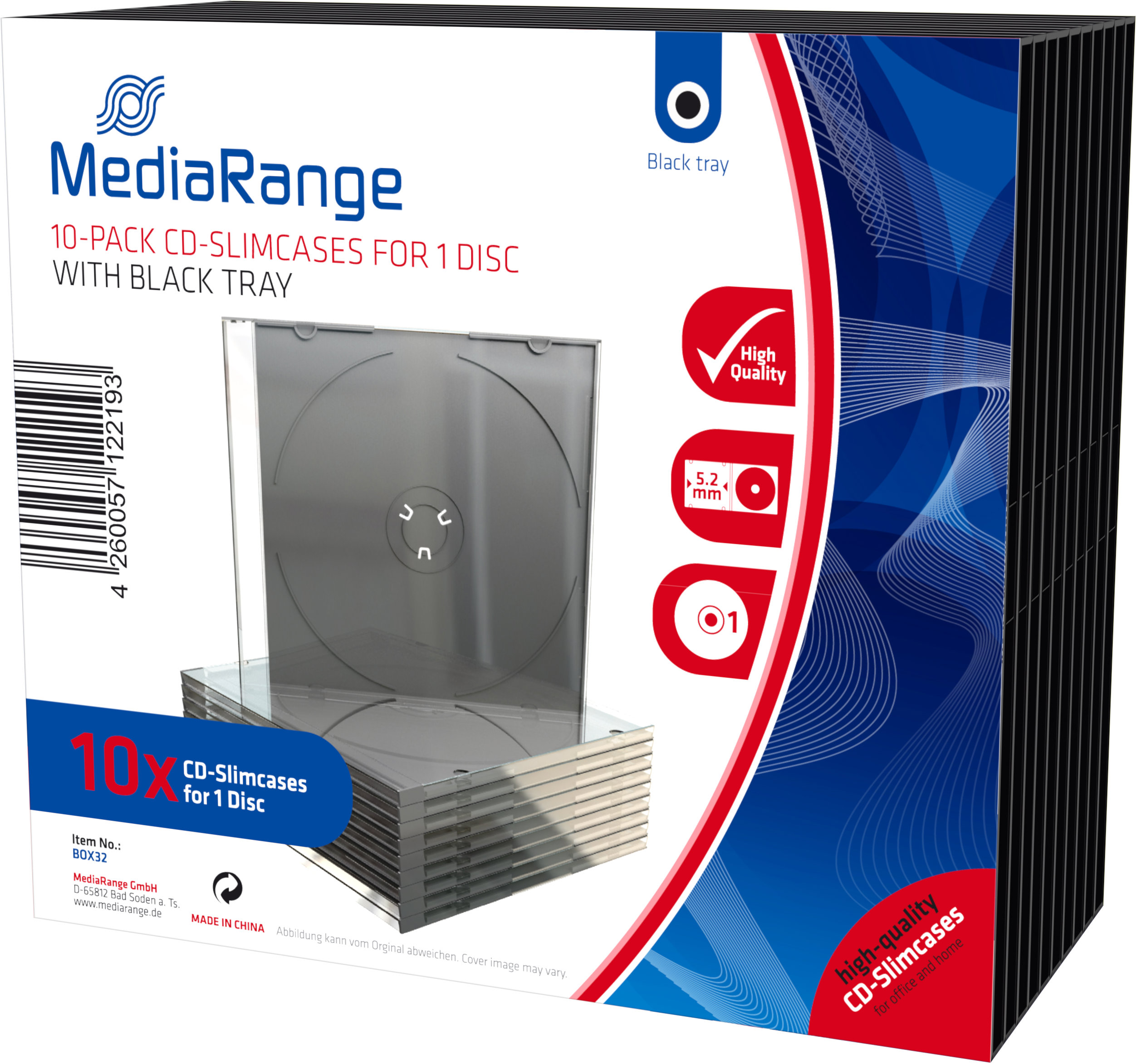 MEDIARANGE 1 CD 5.2 mm + tray černý 10ks/bal