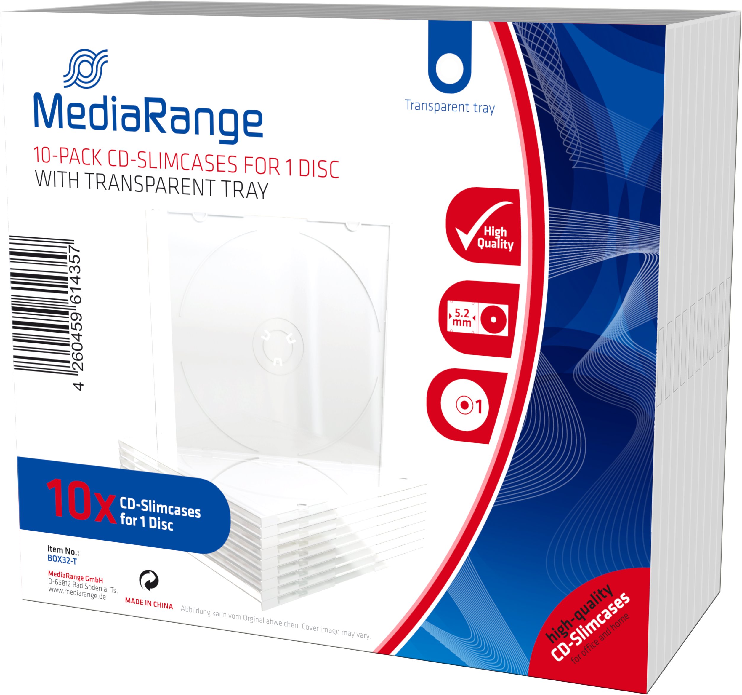 MEDIARANGE 1 CD 5.2 mm + tray čirý 10ks/bal