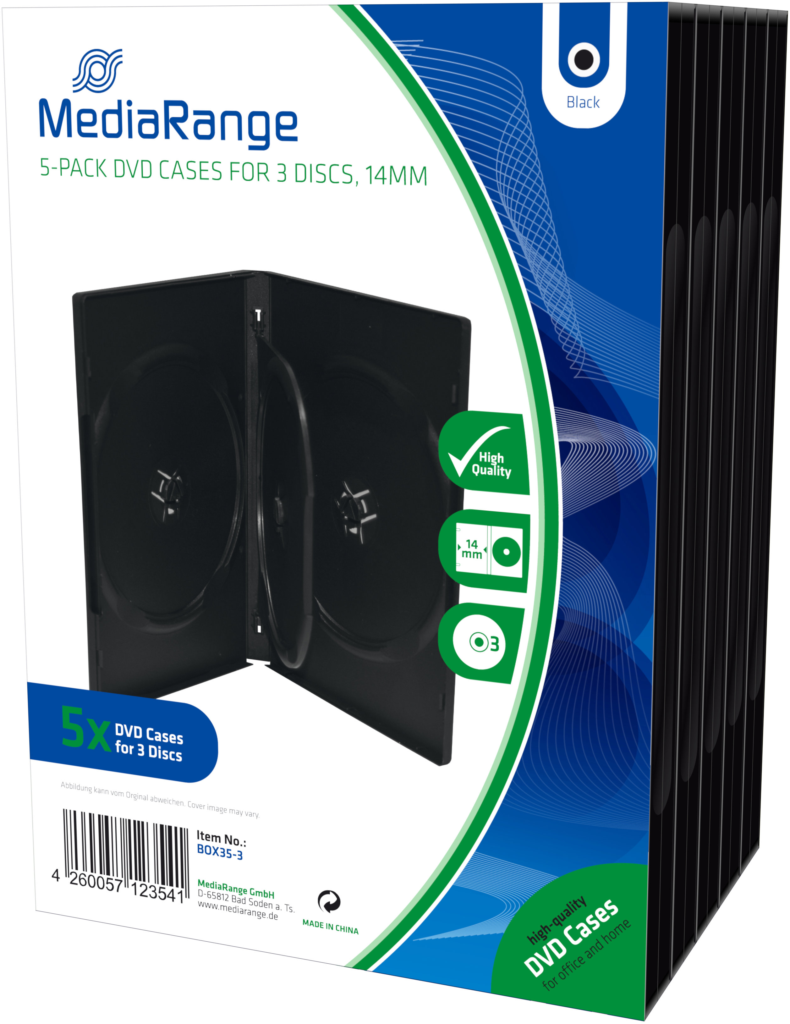 MEDIARANGE 3 DVD 14 mm černý - 5ks/bal