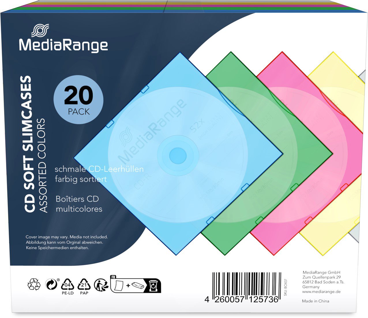 MEDIARANGE 1 CD 5 mm barevné (5x4) - 20ks/bal