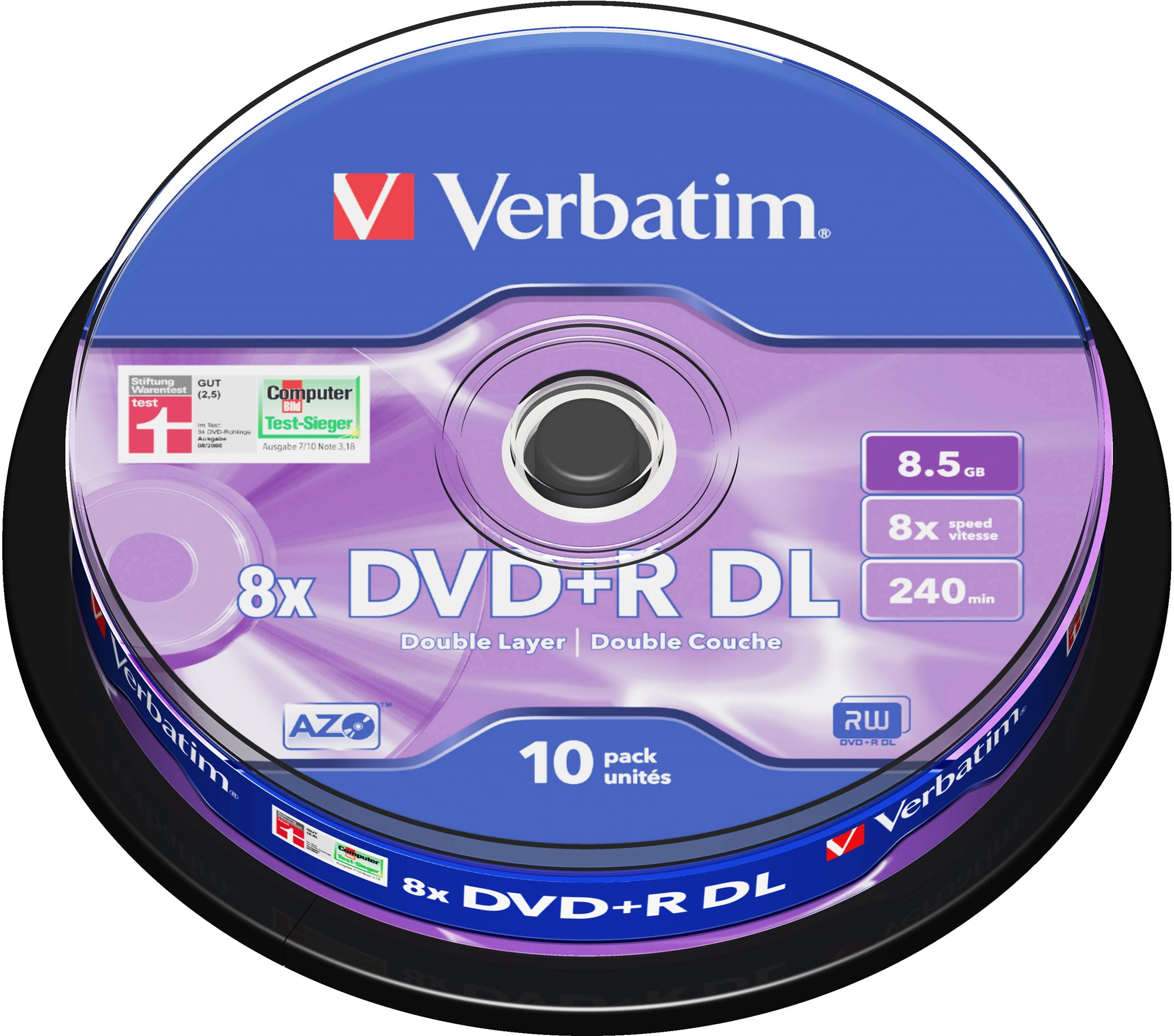VERBATIM DVD+R DL AZO 8,5GB, 8x, spindle 10 ks