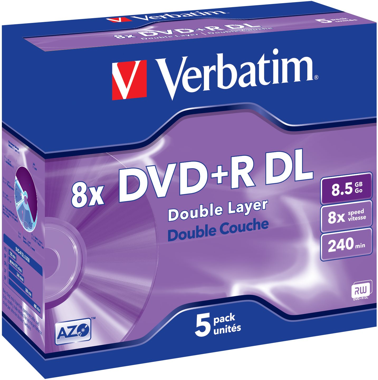 VERBATIM DVD+R DL AZO 8,5GB, 8x, jewel case 5 ks