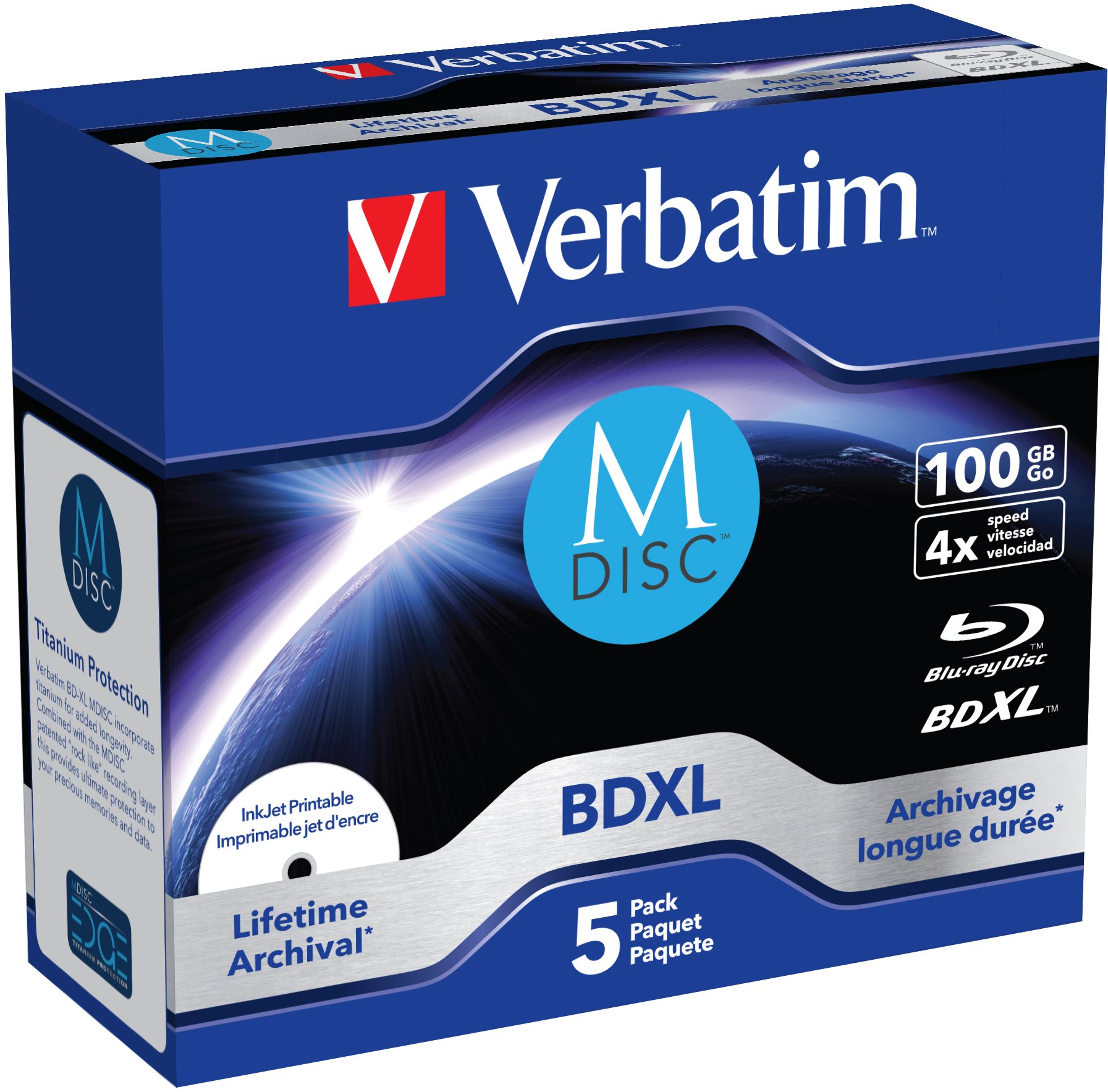 VERBATIM M-DISC BD-R XL 100GB, 4x, printable, jewel case 5 ks