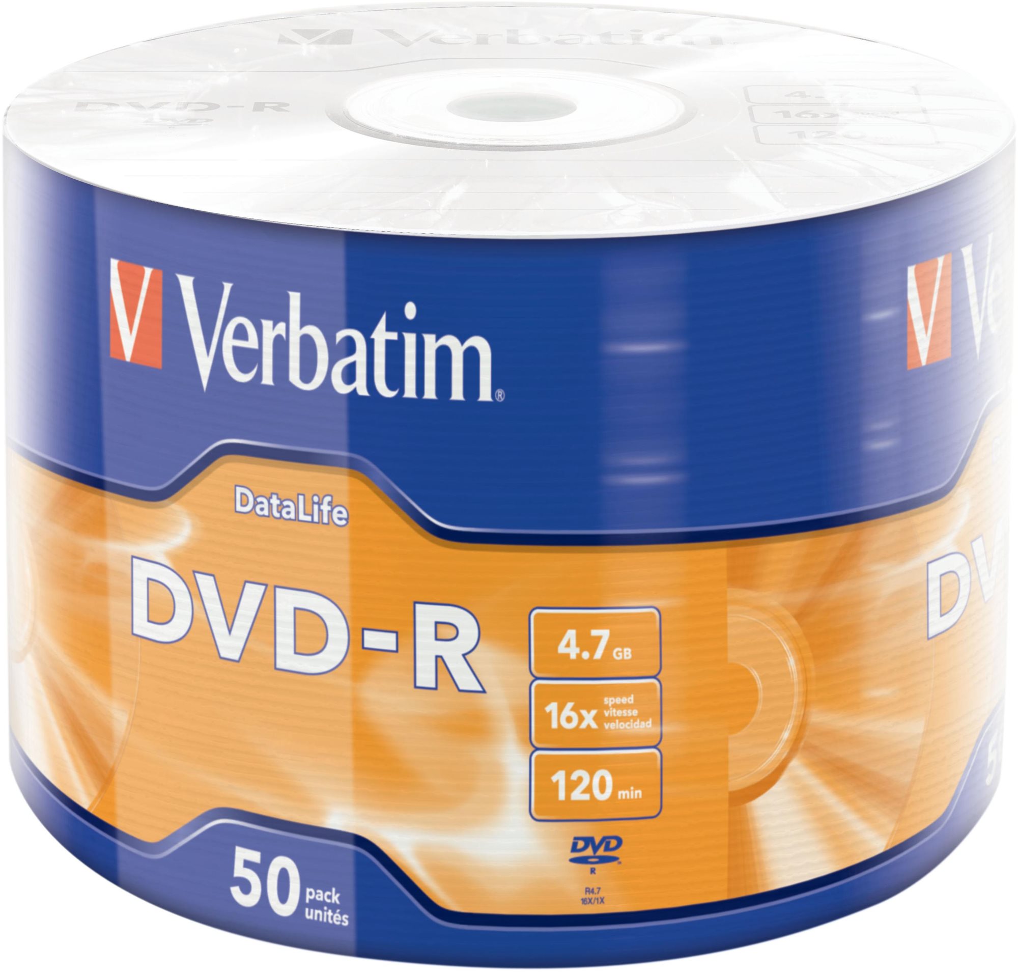VERBATIM DVD-R DataLife 4,7GB, 16x, wrap 50 ks