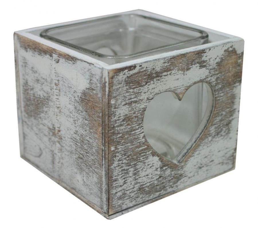 GOBA srdce patina dřevo-sklo 9 × 9 cm