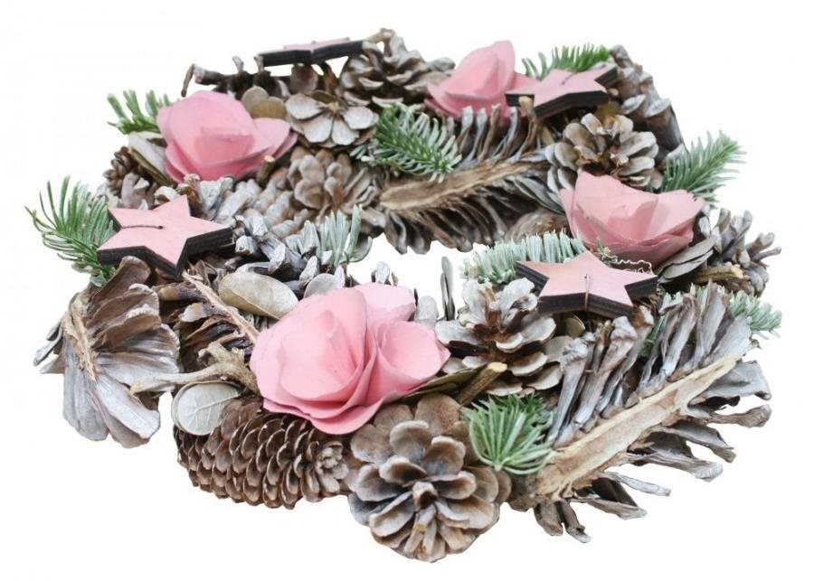 GOBA Vánoční věnec - se šiškami růžový, 30 cm