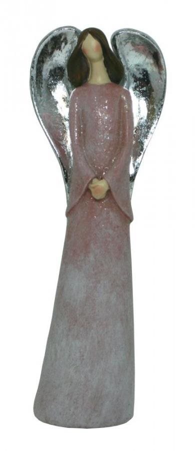 GOBA Anděl keramický se stříbrnými křídly 26 cm