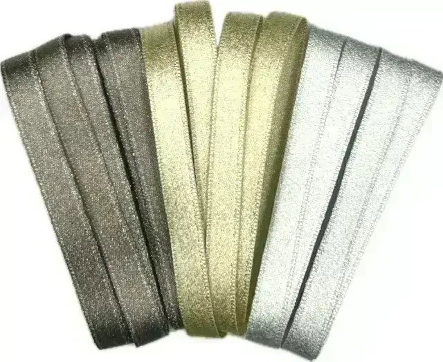 GOLDINA Sada 6 ks saténových stuh Stardust 2x granitová, 2x zlatá, 2x stříbrná 10 mm × 2 m