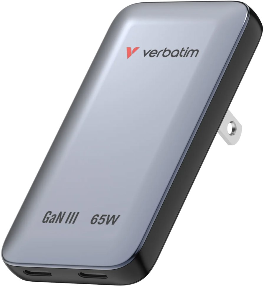 Verbatim Essentials Slim GaN nabíječka 65W US/EU/UK - 2x USB-C PD 65W - černá