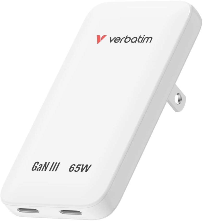 Verbatim Essentials Slim GaN nabíječka 65W US/EU/UK - 2x USB-C PD 65W - bílá