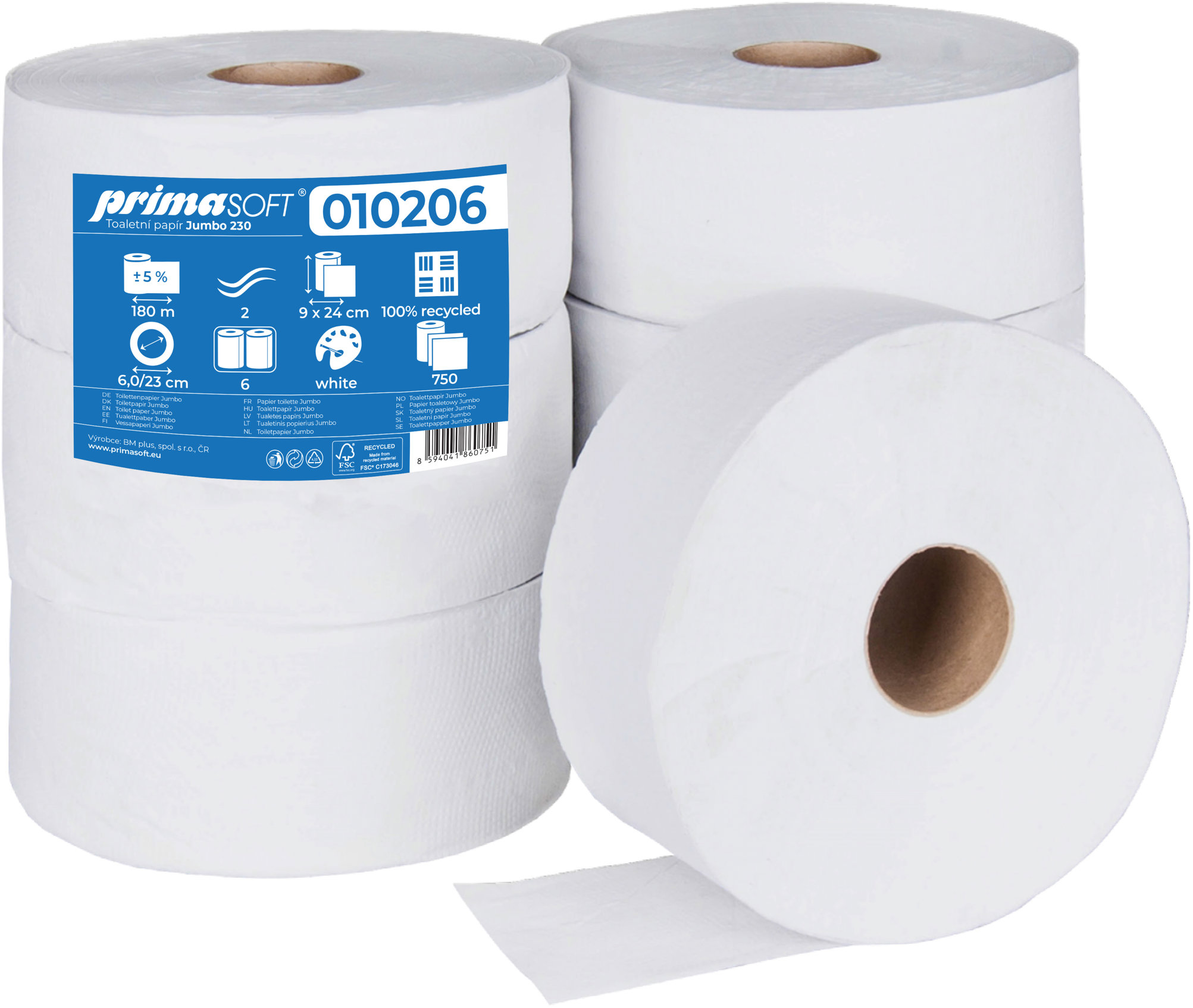 PRIMASOFT Jumbo 230 bílý recyklovaný O 6,0/23 cm, (6 ks)