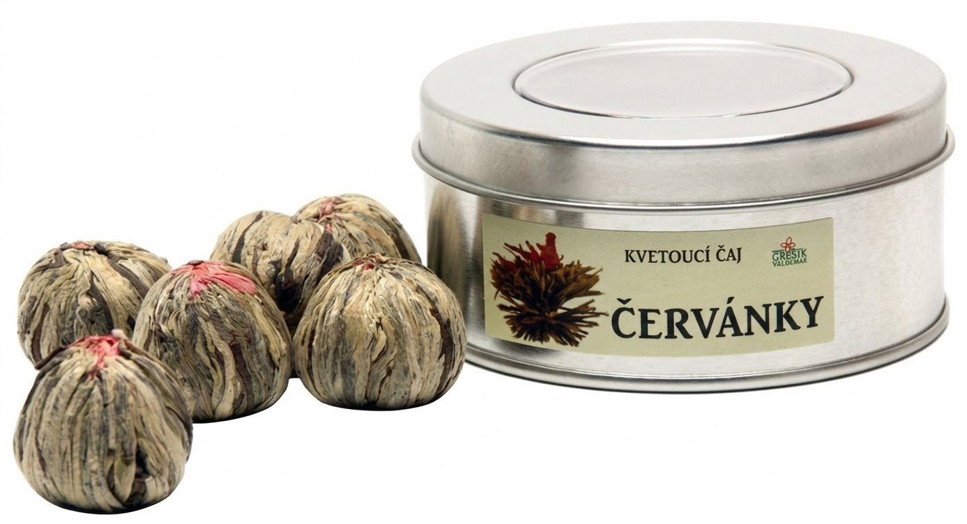 Grešík Valdemar Kvetoucí čaj Červánky v plechovce 7 ks, Grešík Čaje 4 světadílů