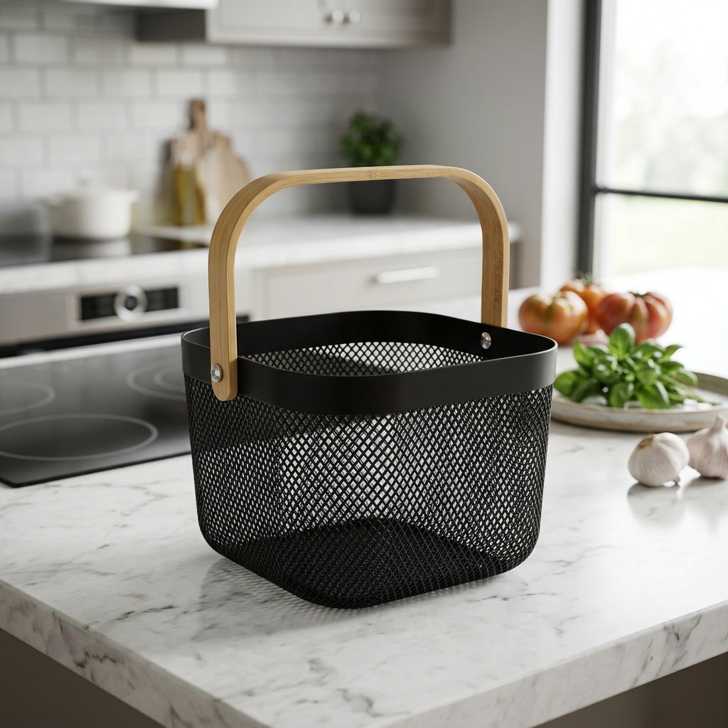 Gastro Košík s bambusovou rukojetí, kov, výška 237 mm, průměr 242 mm
