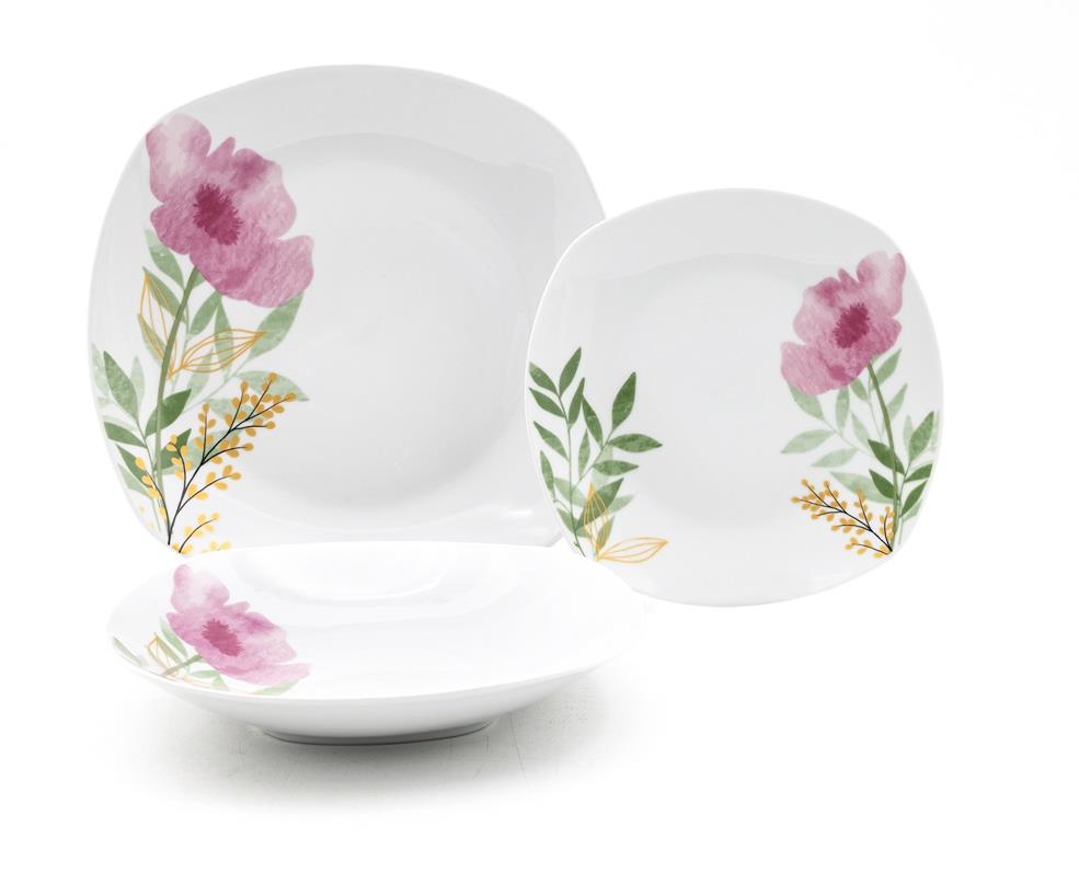 HOME ELEMENTS Porcelánová sada talířů, 18 kusů, Růžový mák