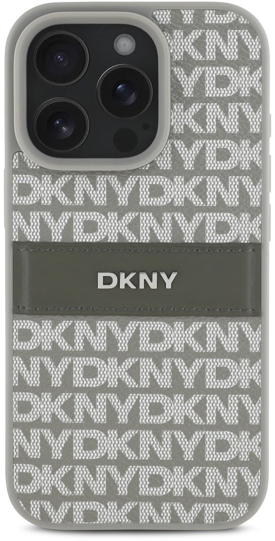 DKNY PU Leather Repeat Pattern Tonal Stripe Zadní Kryt pro iPhone 16 Pro Max Beige
