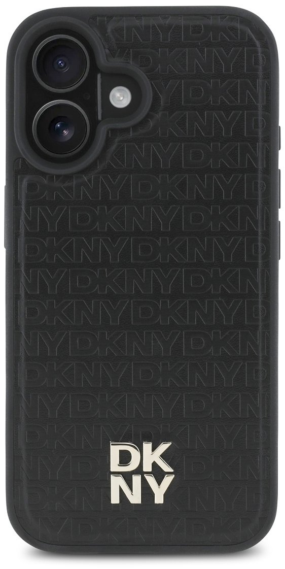 DKNY PU Leather Repeat Pattern Stack Logo MagSafe Zadní Kryt pro iPhone 16 Plus Black
