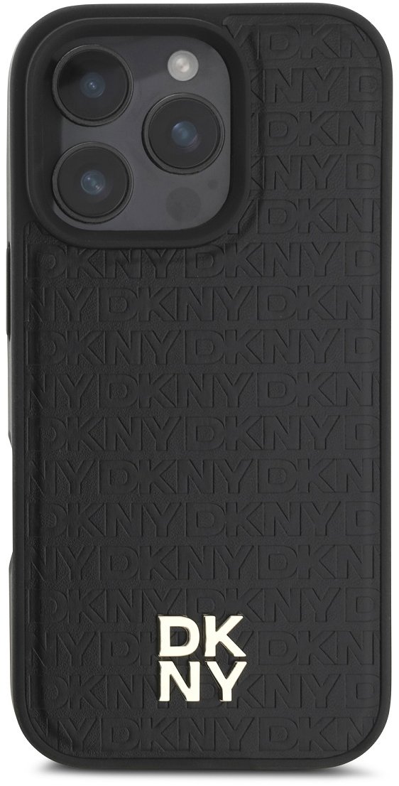 DKNY PU Leather Repeat Pattern Stack Logo MagSafe Zadní Kryt pro iPhone 16 Pro Black