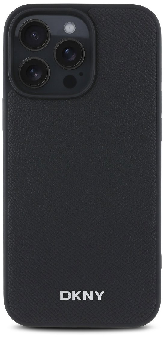 DKNY PU Leather Silver Metal Logo Magsafe Zadní Kryt pro iPhone 16 Pro Max Black