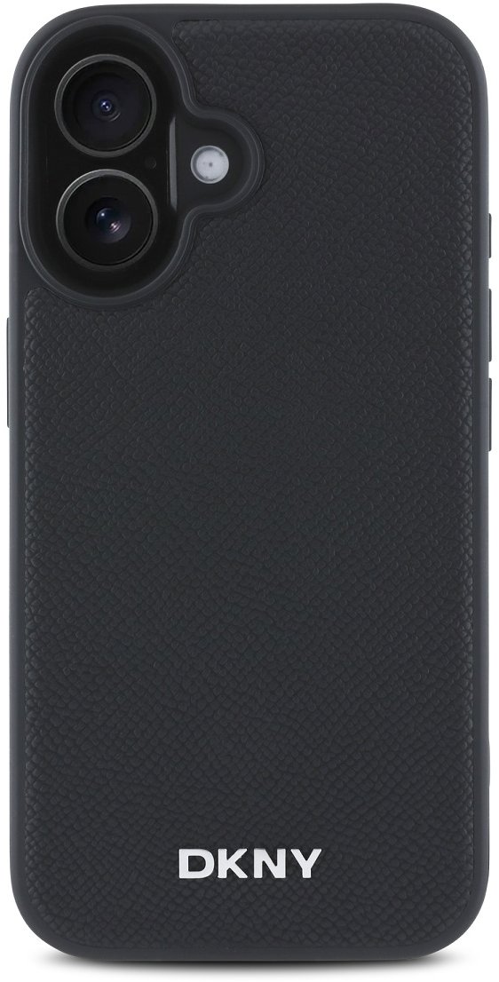 DKNY PU Leather Silver Metal Logo Magsafe Zadní Kryt pro iPhone 16 Plus Black