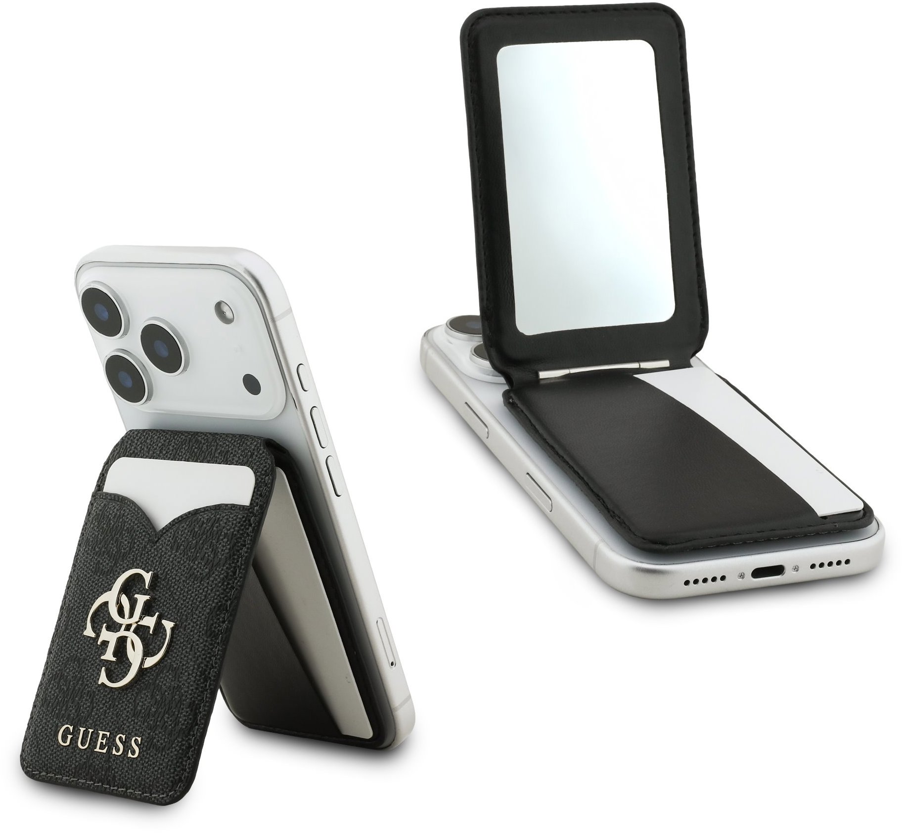 Guess PU 4G Mirror MagSafe Cardslot Peněženka se Stojanem Black