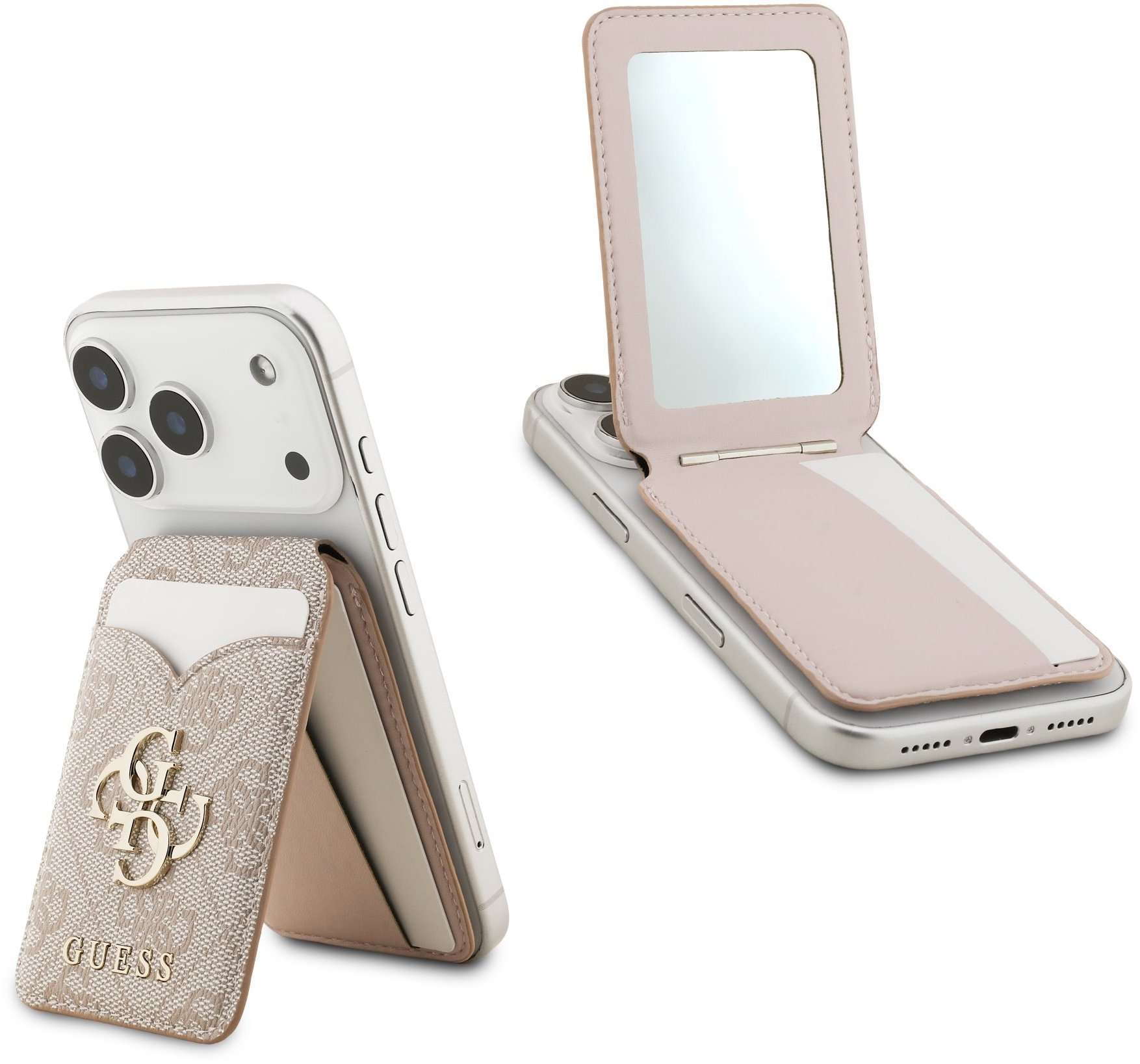 Guess PU 4G Mirror MagSafe Cardslot Peněženka se Stojanem Pink