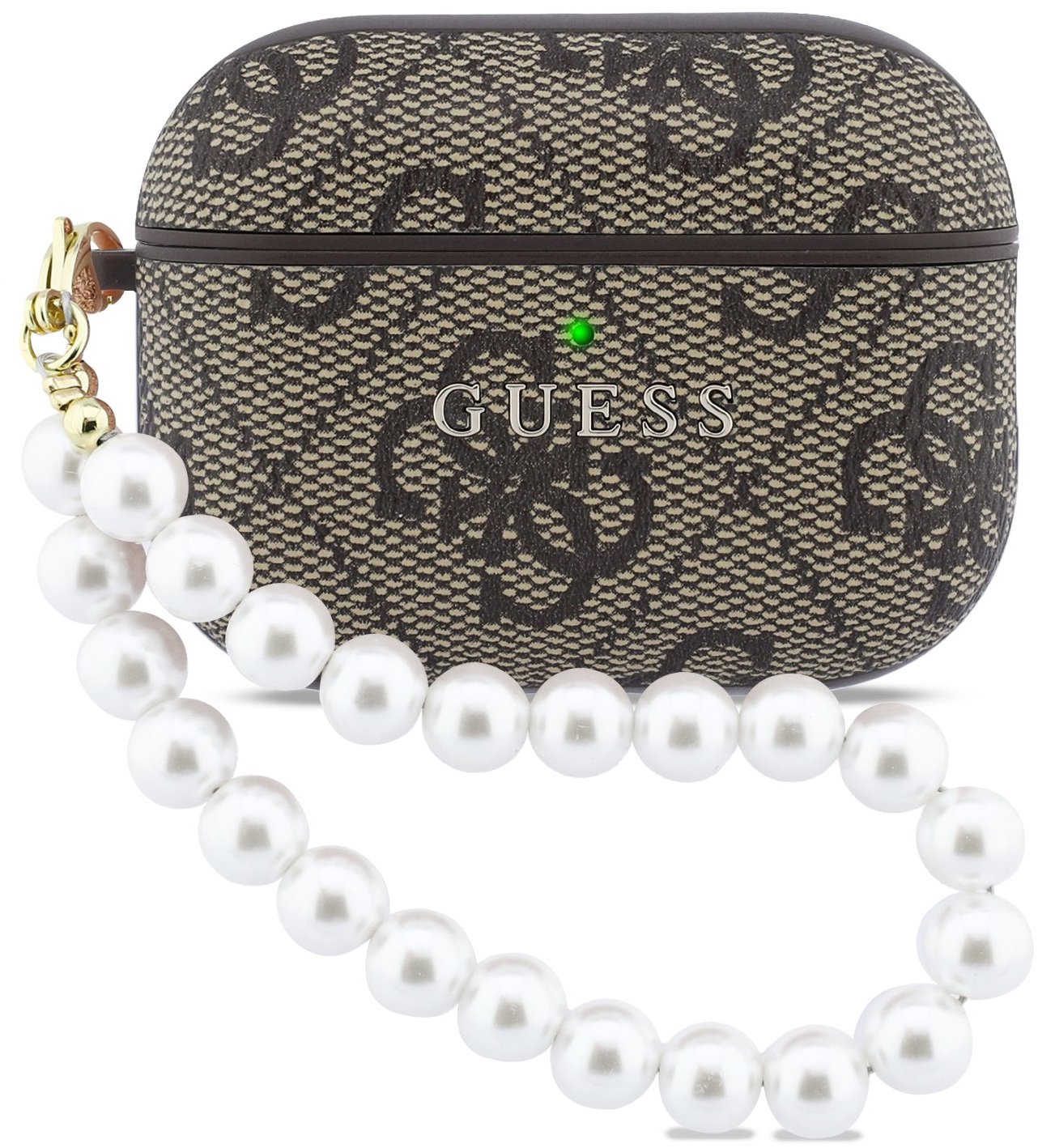Guess PU 4G Classic Logo Pearl Strap Pouzdro pro AirPods Pro 3 Brown