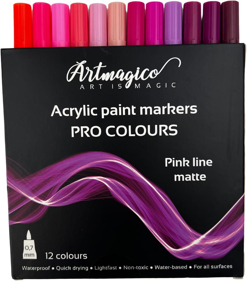 Artmagico Pro Pink Line akrylové fixy, růžové odstíny, 12 ks