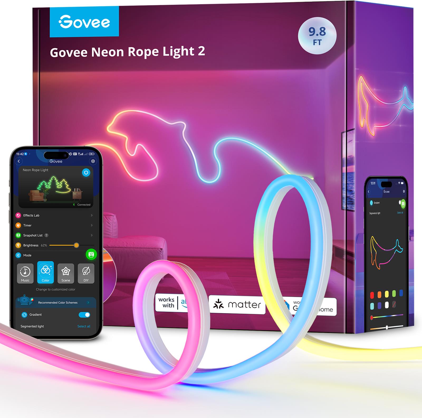 Govee Neon 2 Matter ohebný pásek, RGBIC, 3 m