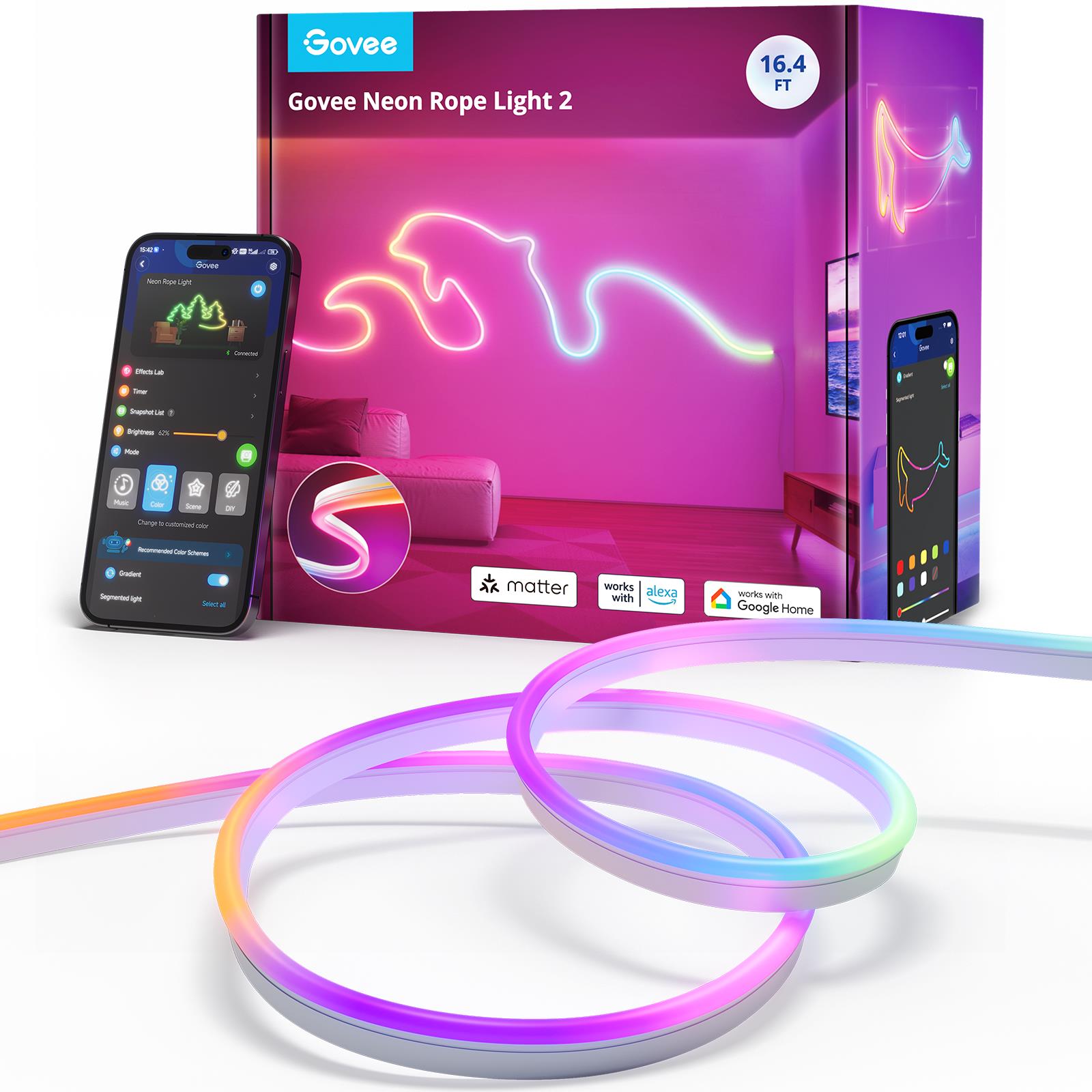 Govee Neon 2 Matter ohebný pásek, RGBIC, 5 m
