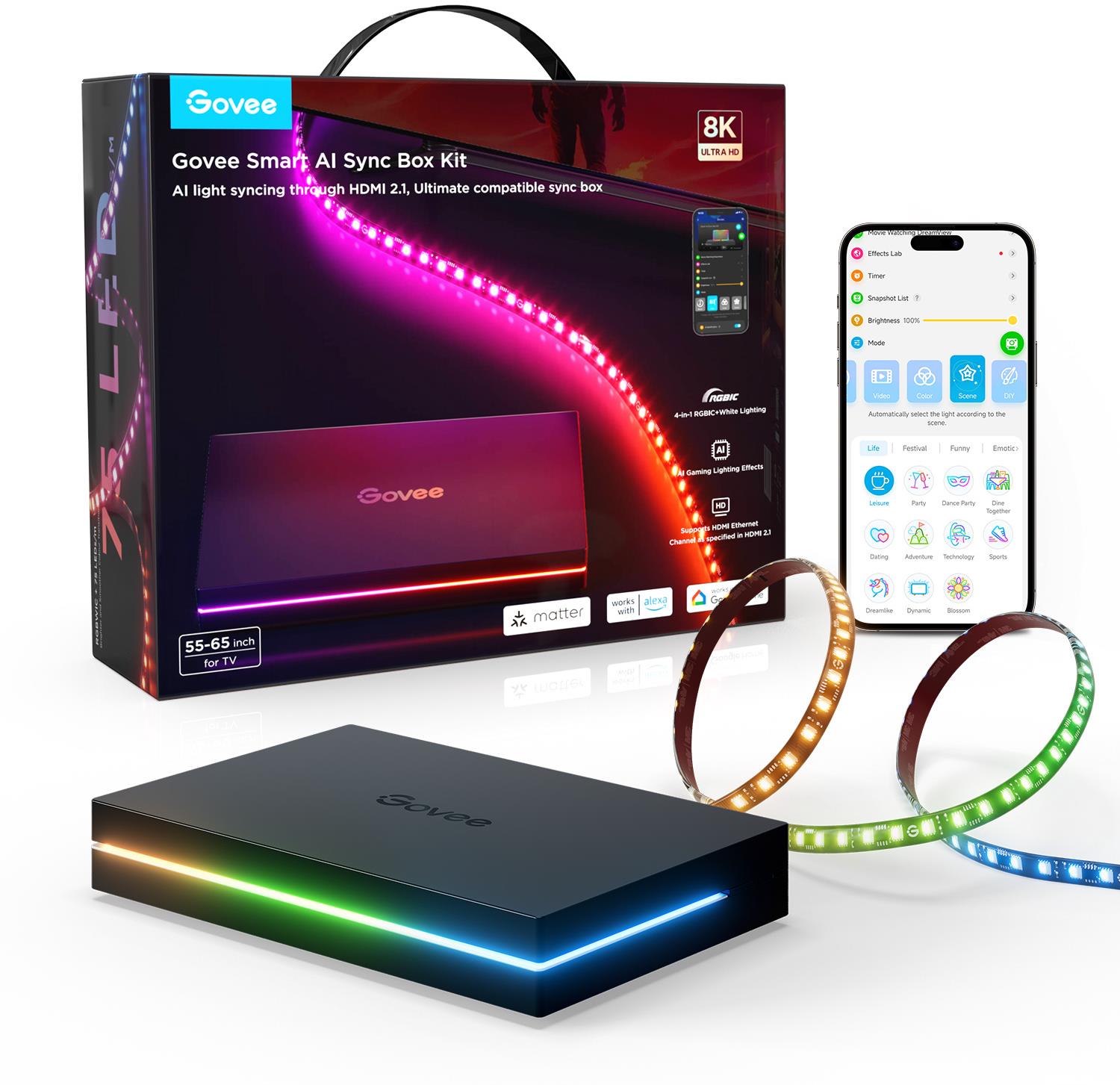 Govee AI Sync Box 2 Smart TV RGBICW podsvětlení 55-65