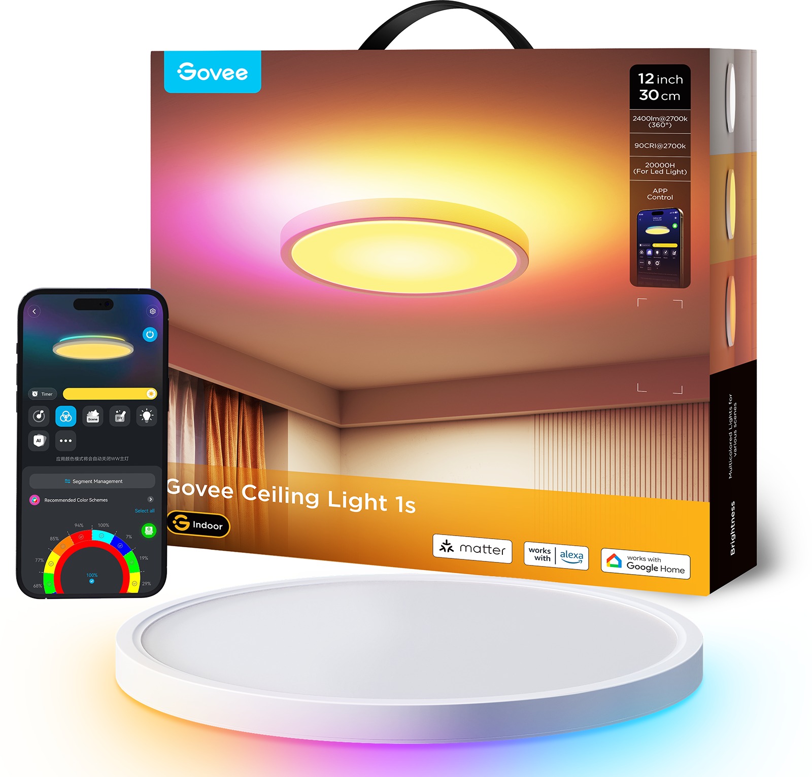Govee RGBICWW Smart kulaté stropní světlo 2400lm 30cm Matter