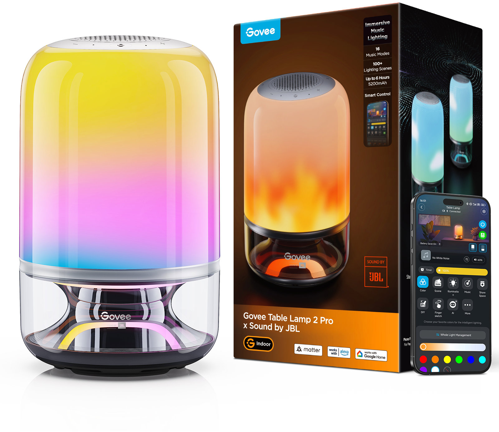 Govee Table Lamp 2 RGBW Akumulátorová lampa s reproduktorem - zvuk od JBL