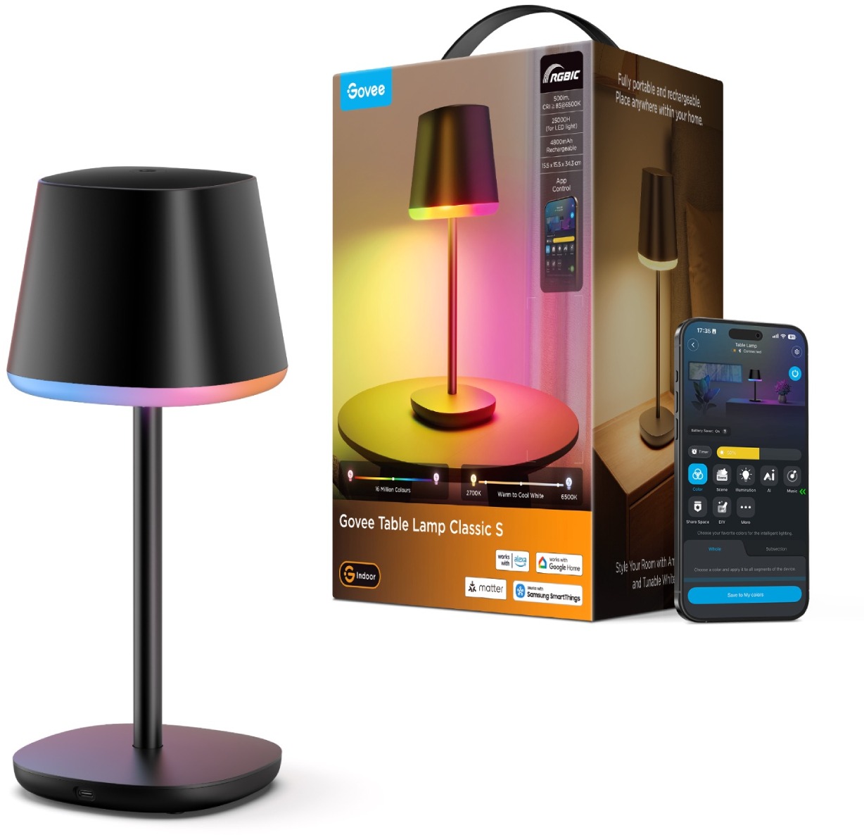 Govee Table Lamp Classic S RGBICWW stolní lampa, Matter
