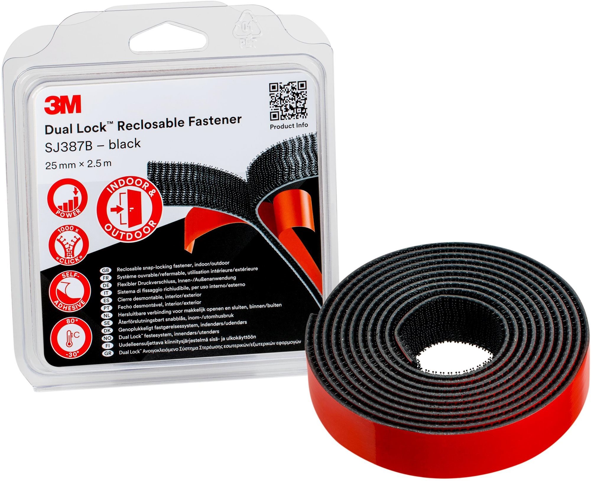 3M Dual-Lock™ samolepíci suchý zip SJ387B, černý, 25 mm x 2,5 m v blistru