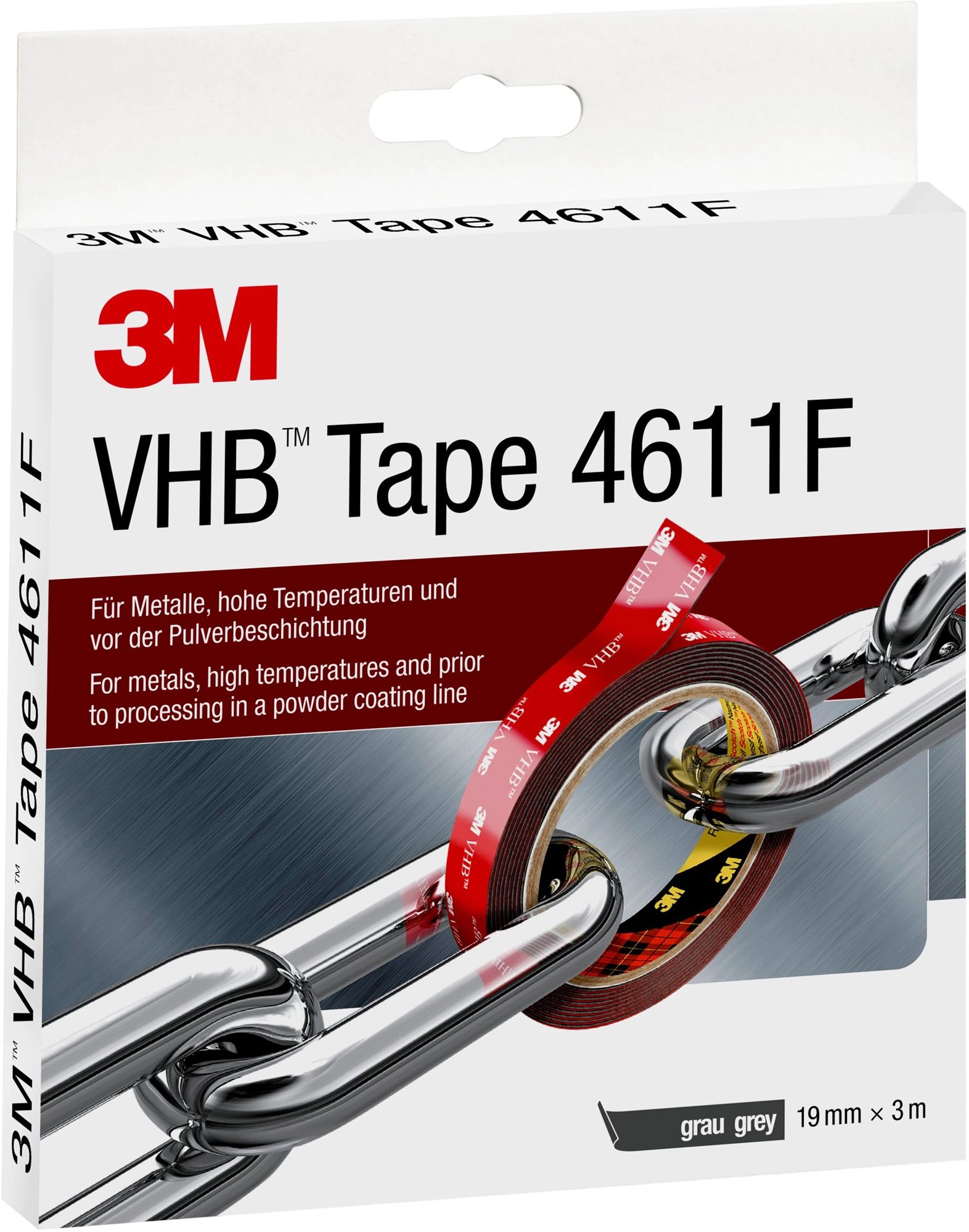 3M VHB™ Oboustranně silně lepicí akrylová páska 4611, tmavošedá, 19 mm x 3 m v blistru