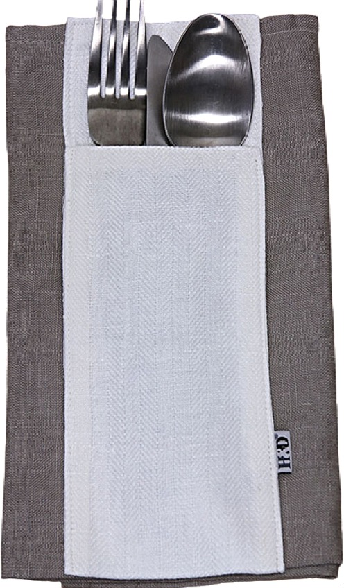 H&D Pouzdro na příbor, 8×24 cm, len, bílá