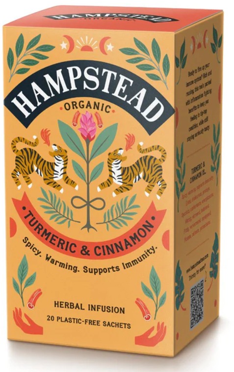 Hampstead Tea BIO Bylinný čaj kurkuma a skořice 20 ks