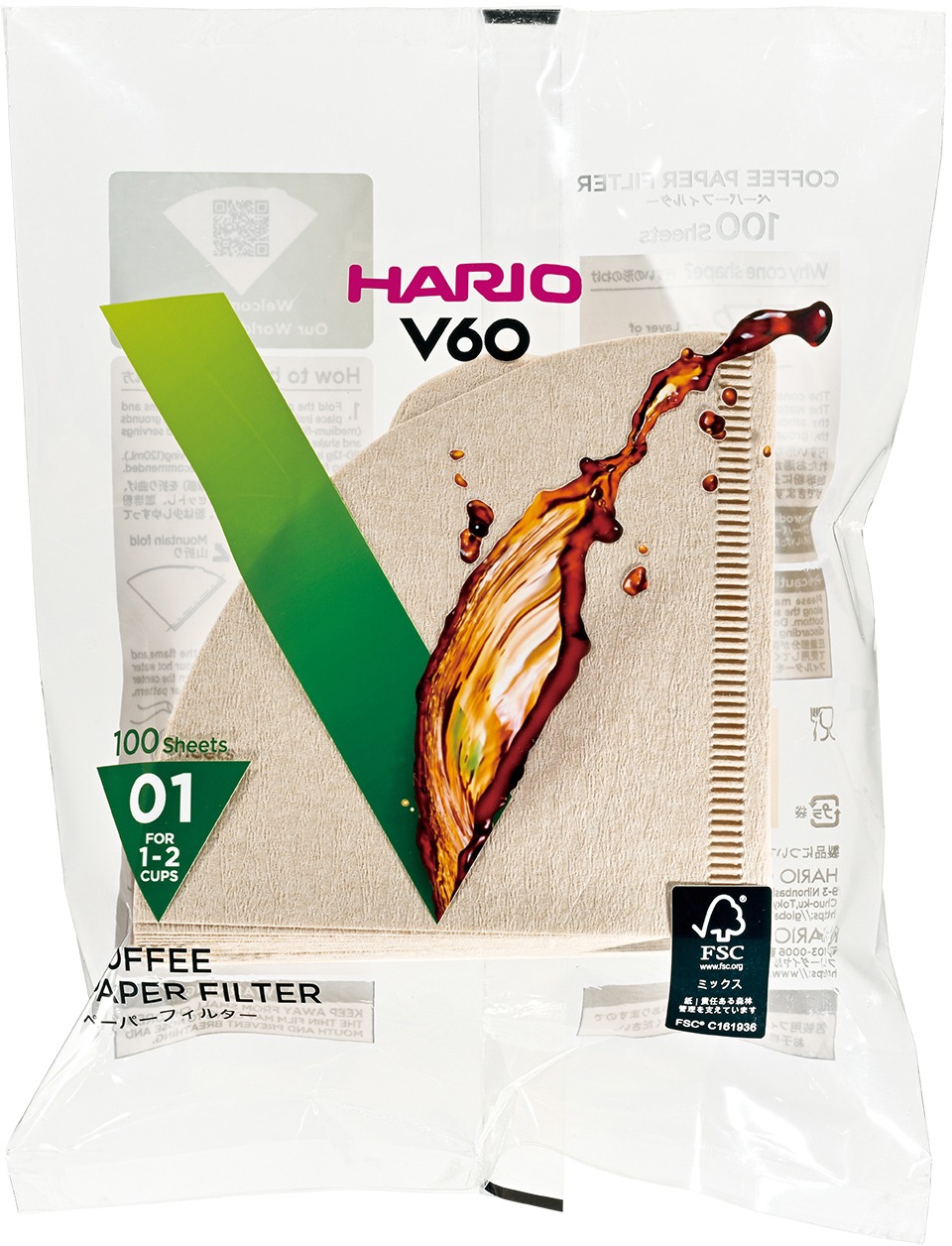 Hario Misarashi papírové filtry V60-01, nebělené, 100ks