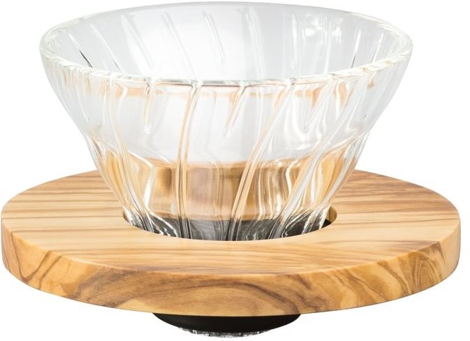 Hario Dripper V60-01, skleněný, s olivovým dřevem