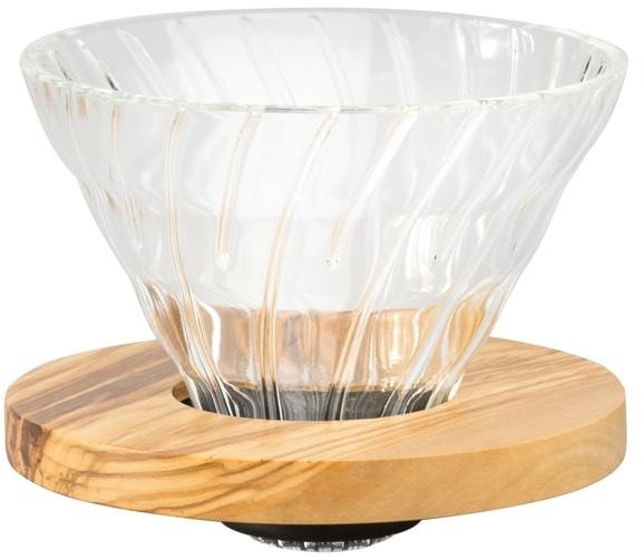 Hario Dripper V60-02, skleněný, s olivovým dřevem