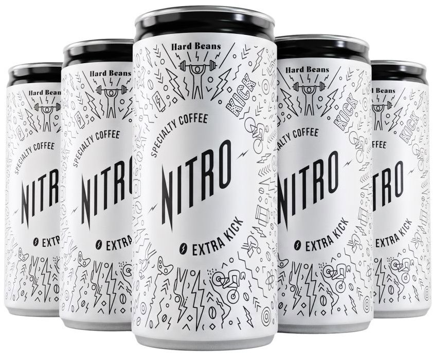 Hard Beans Nitro Cold Brew Extra Kick: Maximální dávka energie 5 × 200 ml