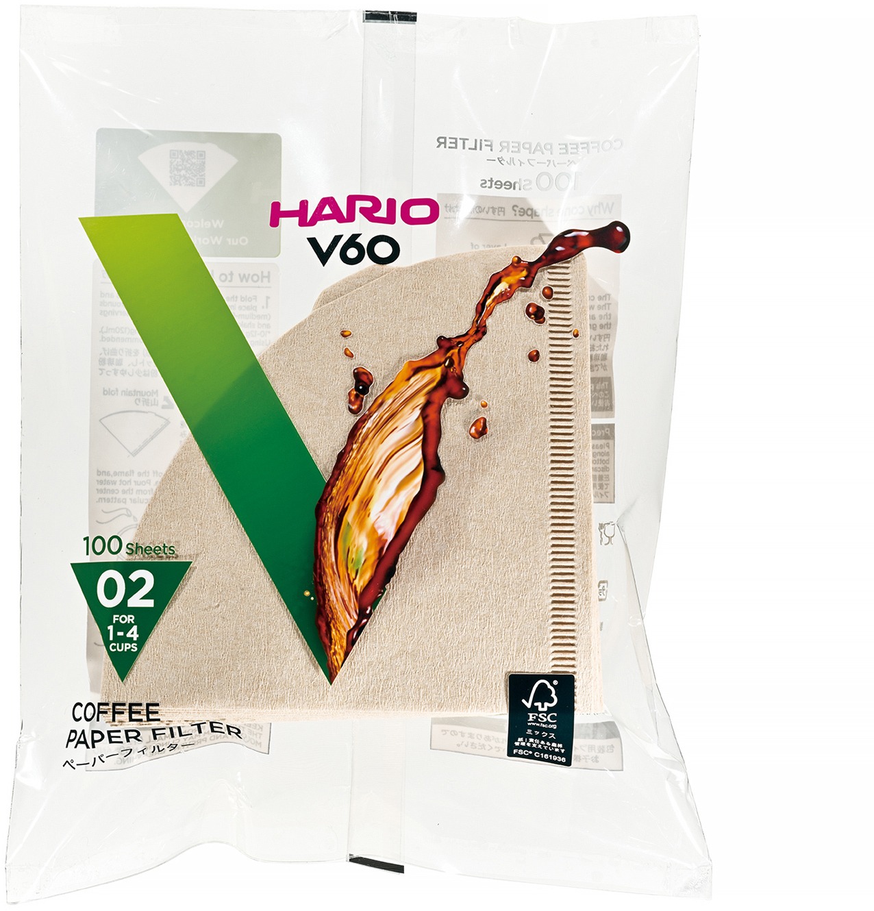Hario Misarashi papírové filtry V60-02, nebělené, 100ks