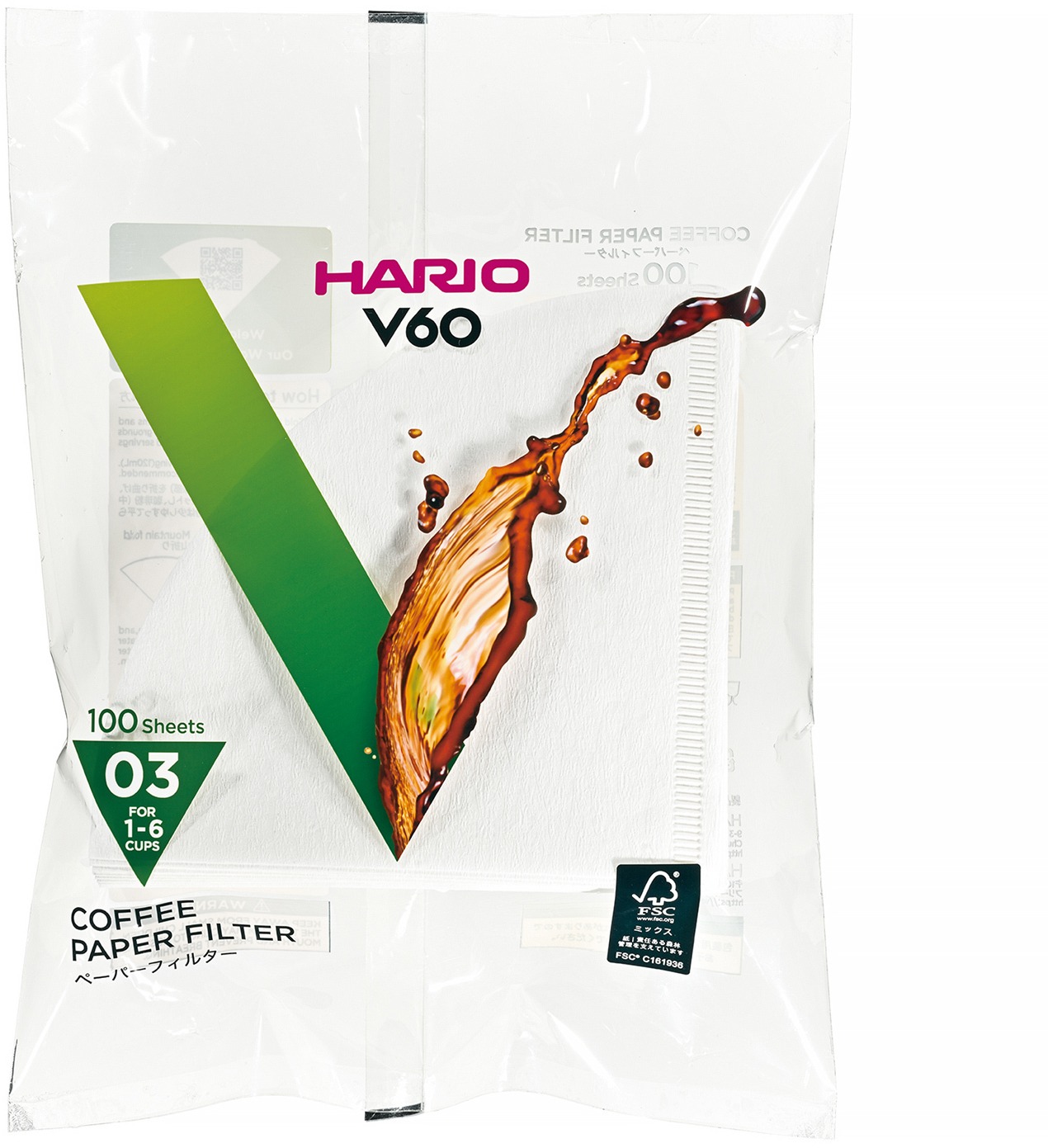 Hario papírové filtry V60-03 (VCF-03-100W), bílé, 100ks