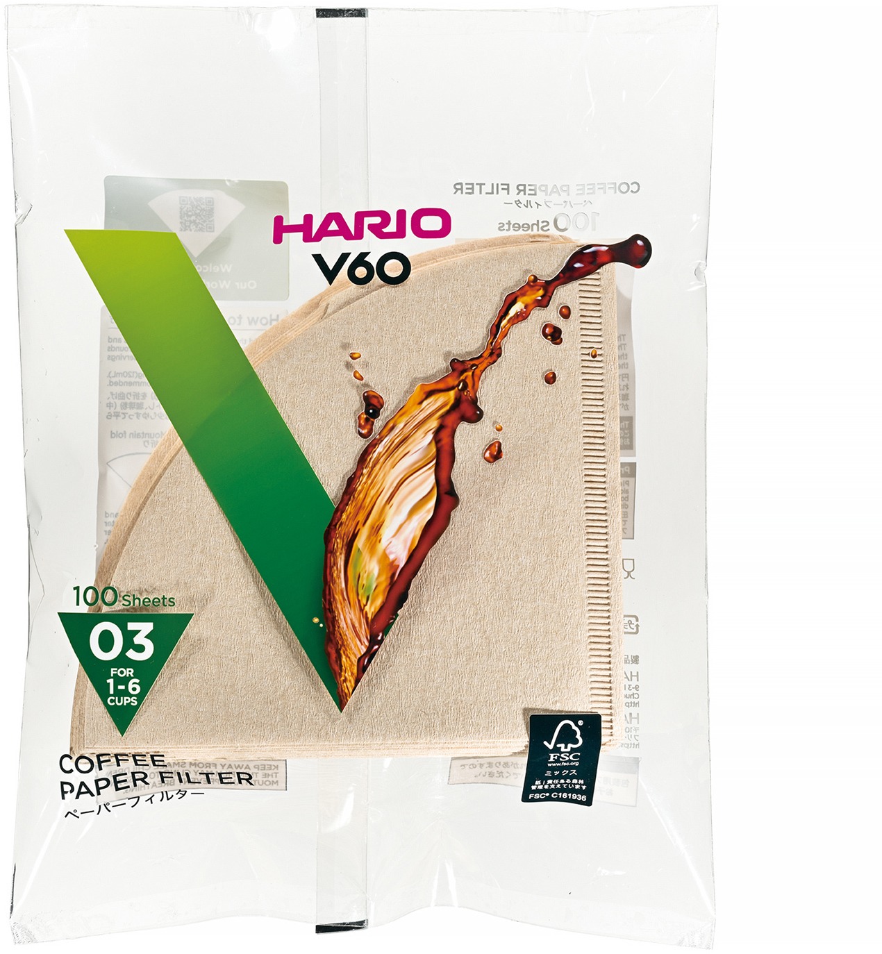 Hario Misarashi papírové filtry V60-03, nebělené, 100ks