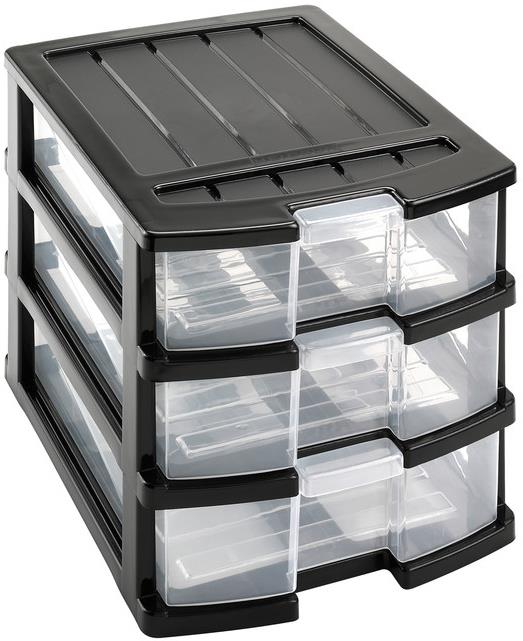 HEIDRUN Regál 34 × 25 × 23,5 cm se třemi šuplíky, černý, plast