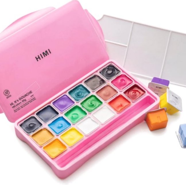 HIMI Jelly Cup Gouache Set 18 Colours, Pink Edition