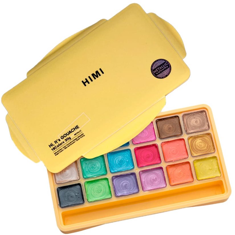 HIMI Jelly Cup Gouache Set 18 Colours, Metallic Edition