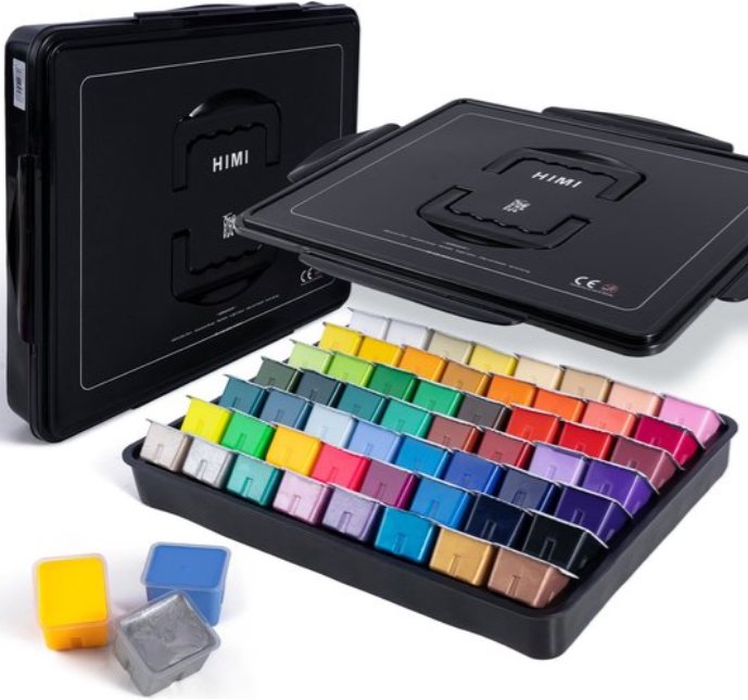HIMI Jelly Cup Gouache Set 56 Colours, Black Case Edition