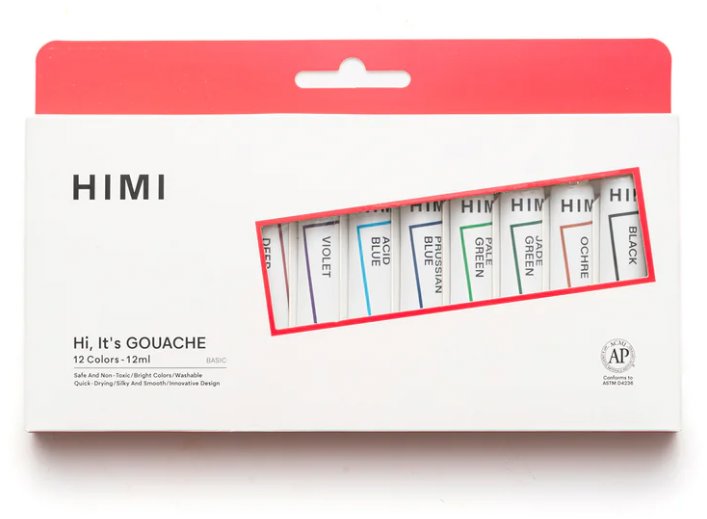 HIMI Tube Gouache Set 12 Colours, 12 ml